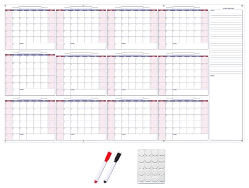 Calendario da parete 2026, con visualizzazione annuale, cancellabile, per la casa, annuale, creativo, cancellabile