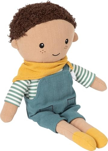 Small Foot Muñeco de Tela Leo, Peluche de 39 cm con Peto, diseñado con cariño, para bebés y niños pequeños, 12780