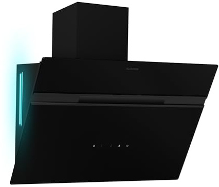 Klarstein Alina Wall Cooker Hood - 60cm Wall-Mounted Extractor, 600 m³/h Air Flow, A Energy Efficiency, Touch Control, 9-Colour LED Ambient Lighting, Quiet 52 dB, Black, Ducted & Recirculating