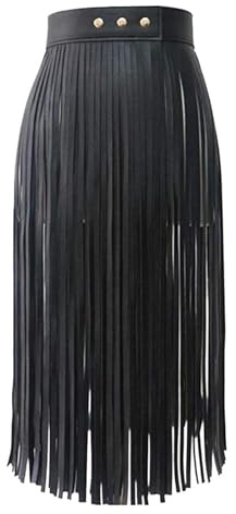 Falda de Cuero con borlas for Mujer Cinturones Vestir Flecos Largos PU Ajustados Verano para Mujer