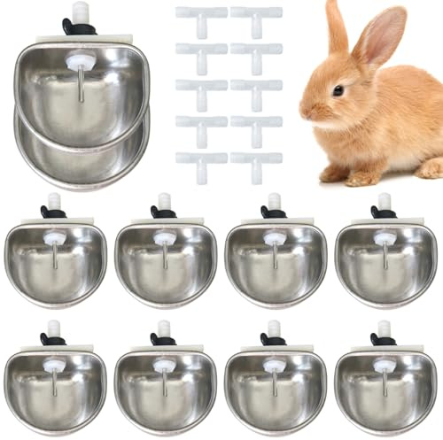 Distributeur d'eau pour Lapin 10 pièces, Bol d'eau pour Lapin en Acier Inoxydable avec Abreuvoir Automatique, Bol à Cage Suspendue pour Lapins, écureuils, Chinchillas, Hamsters, décorations pour Anim