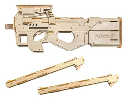 Rompecabezas de madera 3D, kit de modelo militar de madera 1:1, exhibición de montaje hecha a mano en 3D, revistas intercambiables y ráfaga de seis rondas, decoración de escritorio para coleccionistas