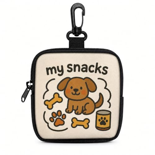 LANQEAOR Dog Treat Pouch with Clip and Zip Closure, Cute Puppy Print Training Treat Bag with Clear Front Window for Dog Snacks, Portable Treat Holder for Puppy Training, Walks and Outdoor Use