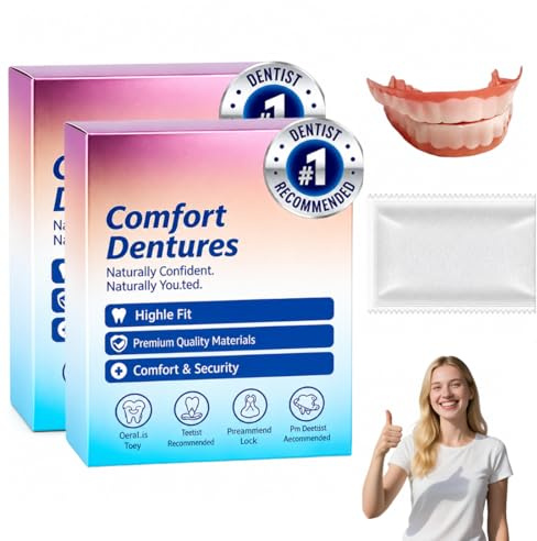 EBHO 2 Set di Faccette Dentali, Dentiera Finta Naturale, Kit per Dentiera Completa Superiore e Inferiore, Riparazione Temporanea Denti, con 50 g di gel per la dentizione（A）