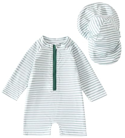 Genérico Traje de baño de Manga Larga con protección Solar UPF 50 para niños pequeños y bebés. Incluye Gorro a Juego. Ideal para la Playa, la Piscina y Juegos acuáticos.