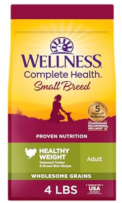 Wellness Complete Health Healthy Weight Small Breed Adult Dry Dog Food, Wholesome Grain Kibble, Natural, Turkey and Brown Rice Recipe, 4 lb Bag
