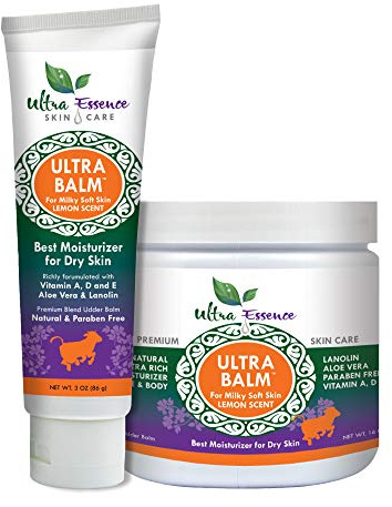 Ultra Balm Daily Moisturizer For Dry Itchy Skin, Psoriasis and Eczema Relief That Contains Lanolin, Vitamins A, D & E, Aloe Vera, To Moisturize Face, Body, Dry Hands & Cracked Heels (Lemon)