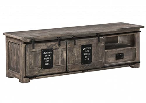MASSIVMOEBEL24.DE | Railway TV-Board 160x45x50 Mango, Farbe:grau lackiert, Größe:160x45x50 cm (BxTxH)