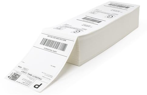 Buhbo 4 x 6 Direct Thermal Labels - Perforated BPA Free - Compatible with Zebra & Rollo Printer - Commercial Grade Shipping (1000 Fanfold Labels)