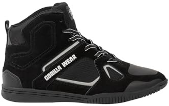 Gorilla Wear Scarpe da Bodybuilding Troy High Tops – Nero/Rosso – Sport Tempo Libero – Allenamento Quotidiano – Lacci con Logo Comodi Extra Forti per Uomo, Grigio., 42 EU