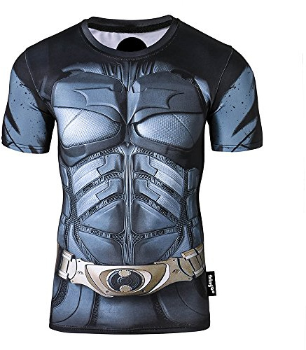 Nessfit Mens Compression Superhero T-Shirt Base Layer Gym Short Sleeve Top Running Thermal Workout (Small, Superhero 1)