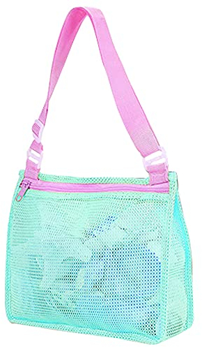 CICILIAYA Mesh Beach Bag, Shell Net Tote, Foldable Seashell Collecting Sand Bags for Kids Toddlers Boy Girl Holding Pool Beach Accessories Toy Shells Clothes Towels (Green)