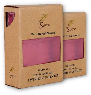 SVATV Jabón Artesanal con Lavanda y Té Verde | Hierbas calmantes | Piel hidratada - Barras de jabón corporal a base de hierbas ayurvédicas tradicionales 125 g x2 barras