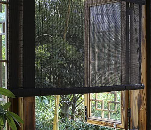SGSKEIEY Estores de Bambú Tejida A Mano,Persiana De Bambú Retro,Estor Plegable Ventanancortinas Y Estores Cocina,para Separador De Ambientes,Negro (W70*H140cm/W28*H55in)