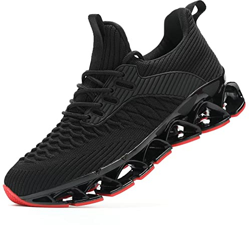 Wrezatro Women's Slip on Walking Running Shoes Blade Tennis Casual Fashion Sneakers Comfort Non Slip Work Sport Athletic Trainer Black/Red