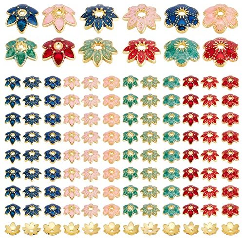 PandaHall 96pcs 12 Styles Flower Perlenkappen, Legierung Emaille Perlenkappen Bead End Spacer Vintage Filigrane Beads Für DIY Ohrring Armband Haarnadel Tasche Anhänger Schlüsselanhänger