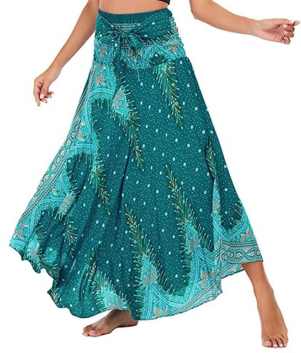 Adigaber Womens 2in 1 Vintage Maxi Skirt Floral Print Bohemia High Waist Summer Long Dresses Elegant A-Line Skirt for Party Beach Photos