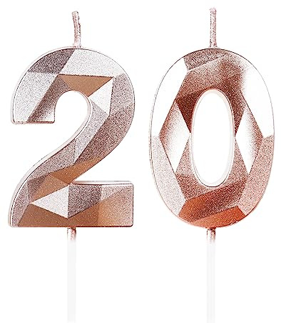 Födelsedagsljus siffror 20 roséguld, 5 cm roséguld födelsedag ljus, tårtdekoration, födelsedagsljus för födelsedagsdekoration, nummer 20