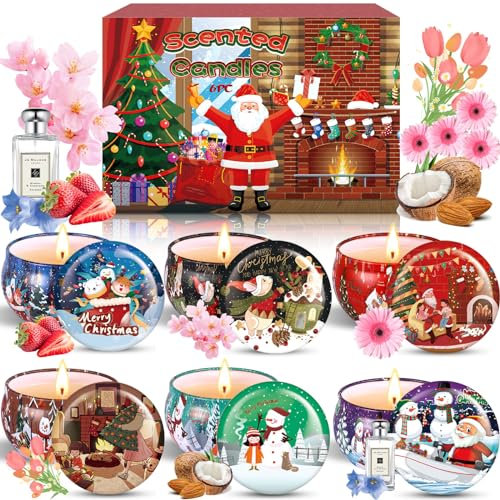 ZHHGOO Duftkerze Set,6 Stück Christmas Scented Candle Set,Natürliches Sojawachs Kerzen Set,Aromatherapie Kerzen Weihnachtskerzen-Set Aroma Kerzen für Stressabbau,Weihnachten,Geburtstag