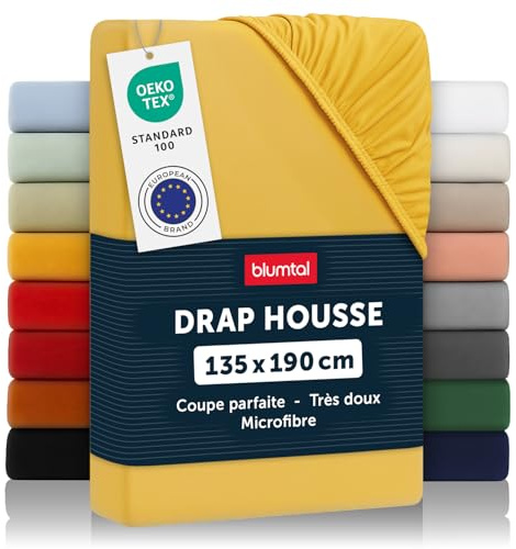 Blumtal Basics Sábana Bajera Ajustable de Microfibra Cepillada - Sábana Bajera para colchón de 25-27 cm de Altura, Cama 135: 135 x 190 x 30cm, Spicy Mustard - Amarillo