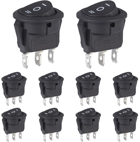 VEXUNGA Kippschalter Rund Wippschalter 3 Polig 6A 250V AC 10A 125V Ein/Aus/Ein Schalter 3Klemmen 3 Position Einbauschalter Selbsthemmung Schwarz Quadratisch Runde Für Auto Boot (10 Stück)