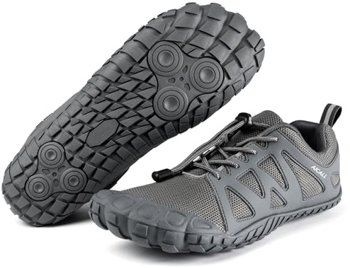 AICALL Barefoot Shoes Uomo Trekking Trail Running Scarpe Acqua Barefoot Scarpe da Palestra Traspiranti Scarpe da Scoglio Punta Larga e Suola a Goccia Zero Scarpe da Immersione Uomo(Grigio,41 EU)