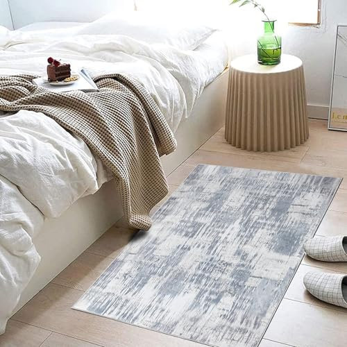 Tinyboy-hbq Alfombra Salon Lavable Pelo Corto Alfombras de Habitacion Antideslizante Suave Alfombras Salon Modernas Grande para Dormitorio (Gris/Azul Claro/Multi, 60 x 120 cm)