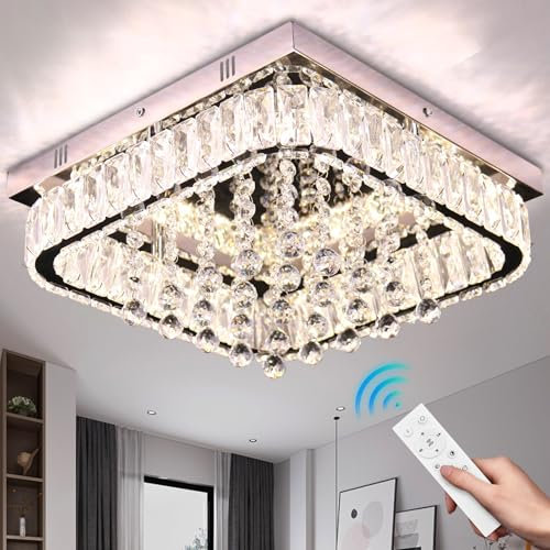 xychfantligh Quadratischer Moderner Dimmbarer Kristall-Kronleuchter Unterputz Kristallkugel LED Deckenleuchte für Esszimmer Wohnzimmer Schlafzimmer (Dimmbar)