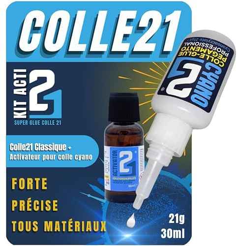 Kit Activateur Liquide pour cyano, 1 Super glue cyano Colle21-21gr + 1 Activateur liquide 30ml -Colle pour le Modélisme, Colle pour le Bricolage