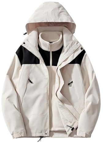 xyunluk Chaquetas de esquí for mujer con capucha desmontable, chaqueta de snowboard de invierno a prueba de viento, 3 en 1, abrigos de invierno for mujer(Ivory Jacket+Lining,L)