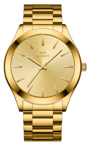 LN LENQIN Mens Watches Stainless Steel Analogue Quartz Minimalist Luxury Waterproof Men's Wrist Watches Metal Casual Business Dress Watch for Men (All Gold)