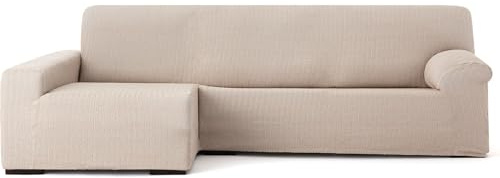 ECOMMERC3 | Copridivano Chaiselongue Braccio Lungo Sinistra Super Elastico Bielastico - Copridivano Chaiselong Colore Lino con Schiume di Tenuta e Gomme di Valida Regolazione Destra o Sinistra