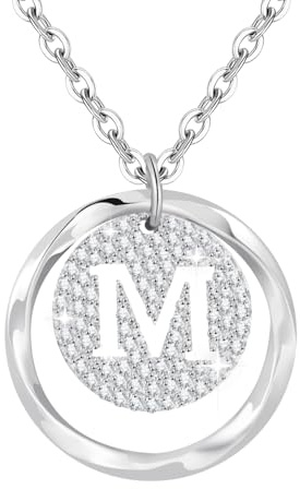 Tusuzik Regalos Originales para Mujer Collar de Iniciales M en Plata de Ley 925 Personalizado con Letra de Plata Collar con Zirconia Cúbica Joyería Ajustable de Plata para Mujer