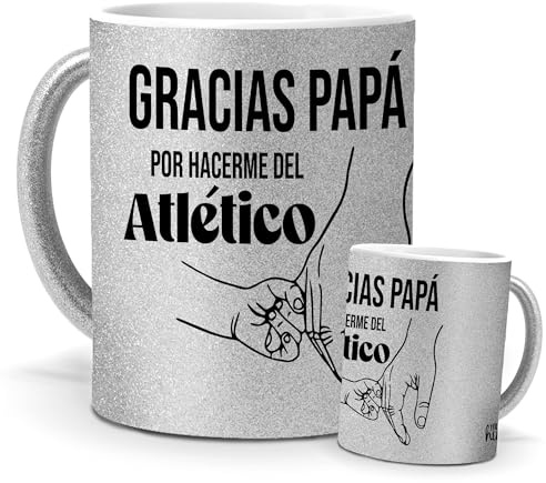 Taza atletico | Gracias papa por hacerme del atletico | regalo original colchoneros | Cerámica Purpurina plata | Tazas de Café, Té... | Tazas equipos de futbol | 350 ML