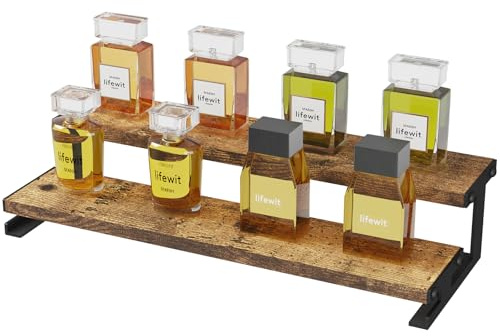 Lifewit Porta Profumi in Legno, Espositore Profumi con Supporto in Metallo, Espositori a Scaletta per Bagno, Camera, Salotto, Marrone Rustico, 2 Livelli, 1 Confezione, 35 cm