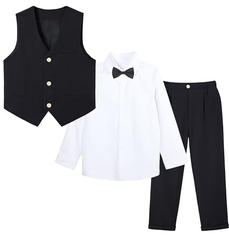 LOLANTA 4-Piece Formal Suit for Boy, Waistcoat Set, Kids Birthday Wedding Party Occasionwear, Black, 160, 11-12 Years
