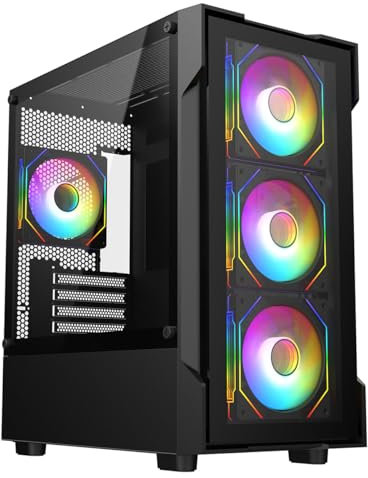 CiT Bolt Micro-ATX PC Computer Case With Tempered Glass Front Panel & Tempered Glass Side Panel With Motherboard Compatibility & 4 x 120mm ARGB Infinity Fans Included