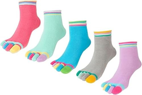 Fokroin 3 Paire Chaussettes antidérapantes pour femmes,Chaussettes à orteils en coton Chaussettes à orteils courtes Chaussette à Doigts Femme Chaussettes Orteils Séparés de Sport en Coton， Taille 38-4