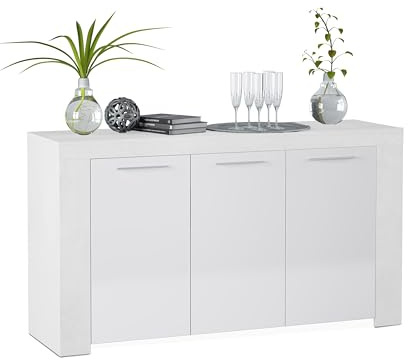 duehome | Aparador, Buffet Moderno, Armario Auxiliar Comedor, Modelo Dara, Color Blanco Artik, Medidas: 144 cm (Largo) x 42 cm (Fondo) x 80 cm (Alto)
