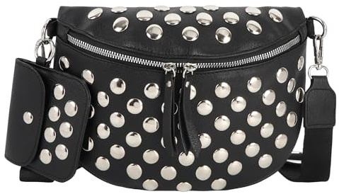 LABANCA Womens Faux Leather Waist Packs Leisure Chain Belt Chest Bag Rave Festival Fanny Bag Purse Black (08676Black)
