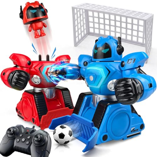 2 Pack Robo Kombat Tornado, 2.4GHz Remote Control Robot Toy Fighting Robots, 360° Movement, Football Game & Boxing Battle, Lights and Music, Boxing Robots Toys Gift for Boys Girls Kids Age 6-12