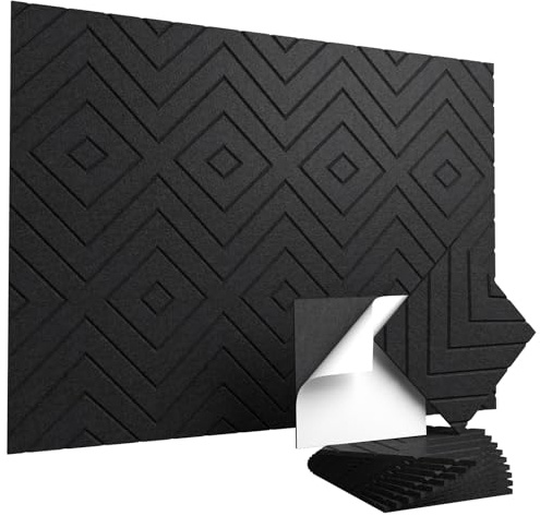 Vieshful Paneles Acústicos Autoadhesivos 20 Piezas 30x30x1 cm – Panel Insonorizante Alta Densidad para Pared y Techo – Paneles Absorbentes de Sonido para Estudio, Oficina y Home Cinema, Negro