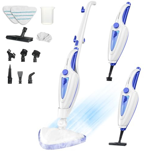 12-in-1 Steam Mop, Fast 15-Sec Heat-Up, 1500W Detachable Handheld Steam Cleaner with 2 Dirt Grip Pads, Removes 99.99% Stubborn Stains for Hardwood Floors, Clothes, Windows, Tiles, Furniture, Navy