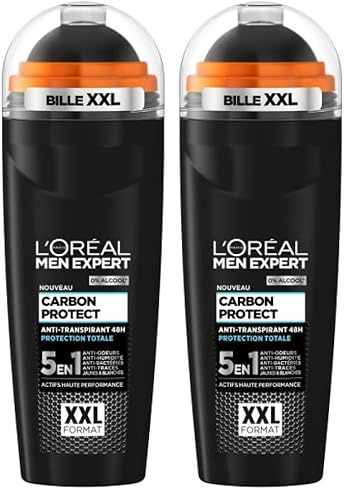 L'Oréal Paris Men Expert - Carbon Protect Ice Fresh XXL - Déodorant Bille Homme Anti-Traces - 100 ml - GRAND FORMAT (Lot de 2)