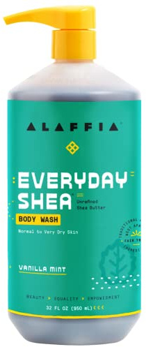 Alaffia EveryDay Shea Body Wash - Naturally Helps Moisturize and Cleanse without Stripping Natural Oils with Shea Butter, Neem, and Coconut Oil, Fair Trade Vanilla Mint, 32 Fl Oz