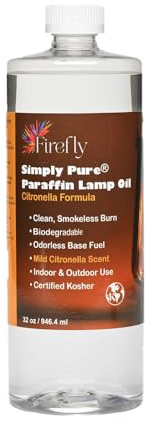 Firefly Fuel Premium Liquid Paraffin Lamp Oil for Indoor Use 32 oz - Indoor Smokeless Odorless Paraffin Oil Fuel for Lamps, Lantern, Candle, Citronella, Kosher
