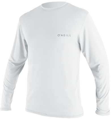 O'Neill Wetsuits Men's Basic Skins 30+ Long Sleeve Sun Shirt Rash Guards, White, Medium US