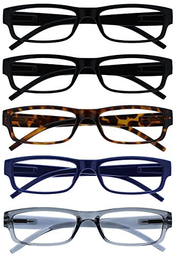 OPULIZE Occhiali Da Lettura Valore 5 Pacco Leggero Uomo Donna Nero Marrone Dark Blu Grigio RRRRR32-11237 +1,50