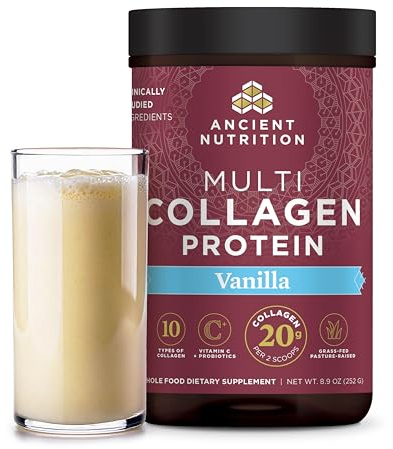 Ancient Nutrition Collagen Peptides Powder, Multi Collagen Protein, Women & Men, Vitamin C, Probiotics, Hydrolyzed Collagen, Supports Skin, Joints, Gut Health, Vanilla, 24 Servings