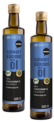 Wohltuer Ekologisk svart kumminolja 1l (2x 500ml) – Varsamt kallpressad, filtrerad, mild & rik på osyrade fettsyror